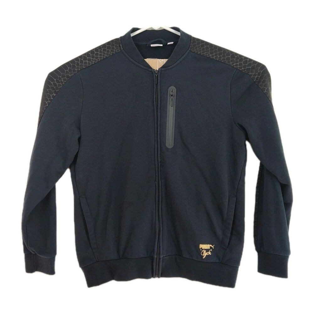 Puma "Clyde" men's full zip sweatshirt, Large, black w/ patterned arms